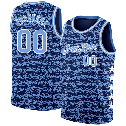 Custom Navy Light Blue-White Authentic City Edition Basketball Jersey - Main View