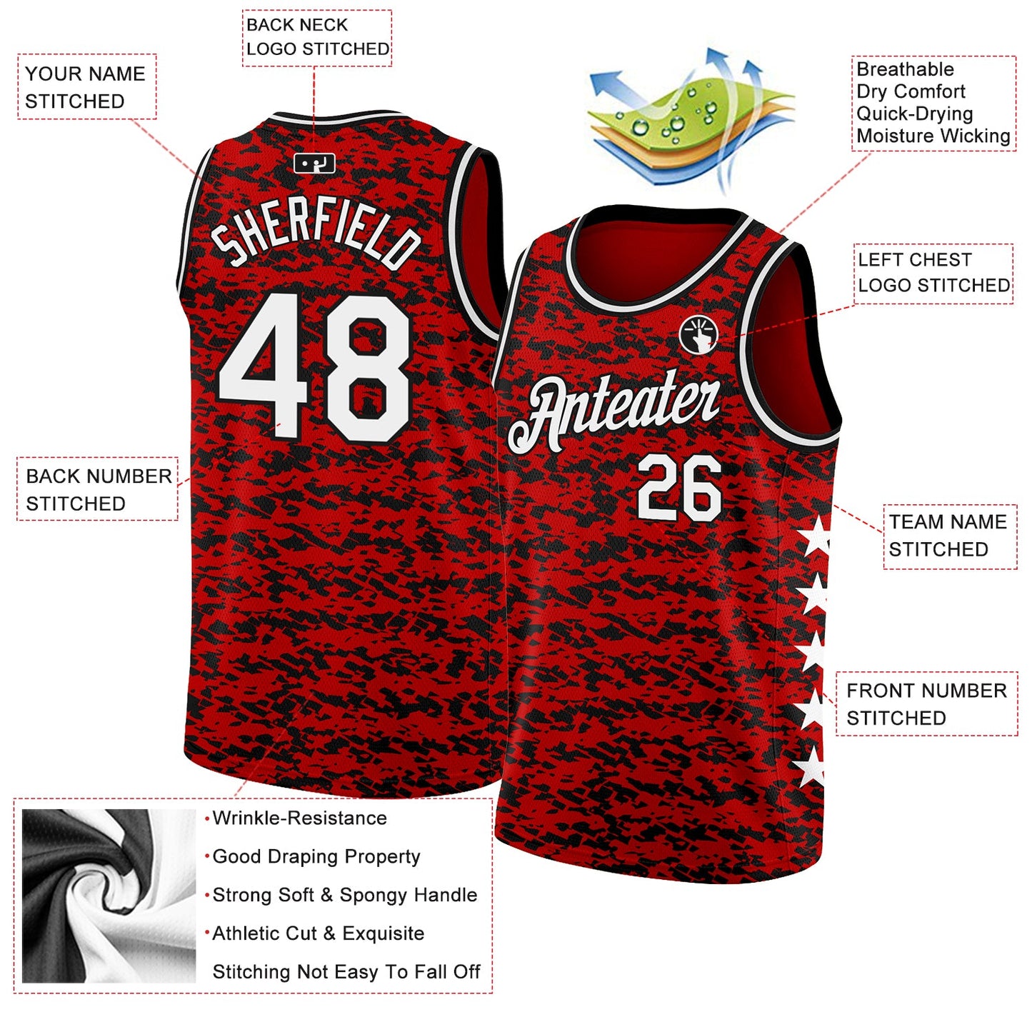 Custom Red White-Black Authentic City Edition Basketball Jersey view 2