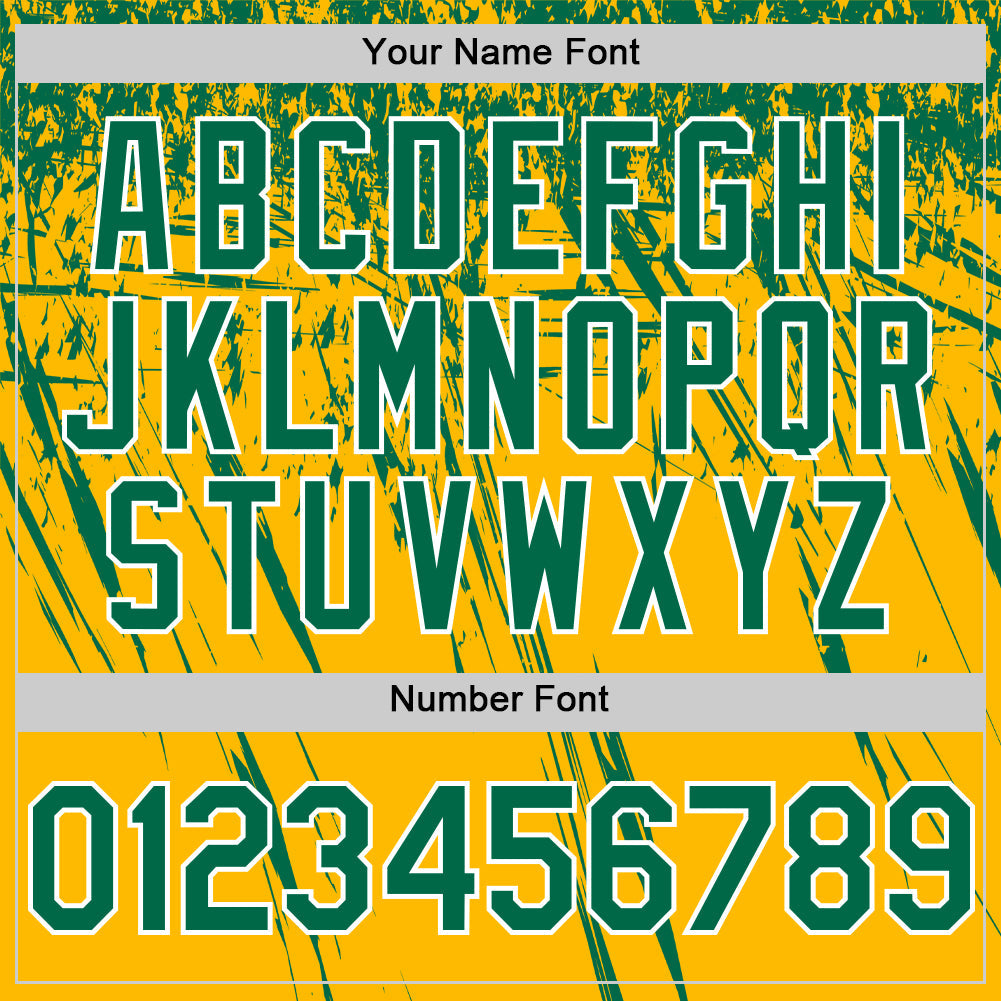 Custom Gold Kelly Green-White Distressed Scratch Brush Stroke Authentic Baseball Jersey view 5