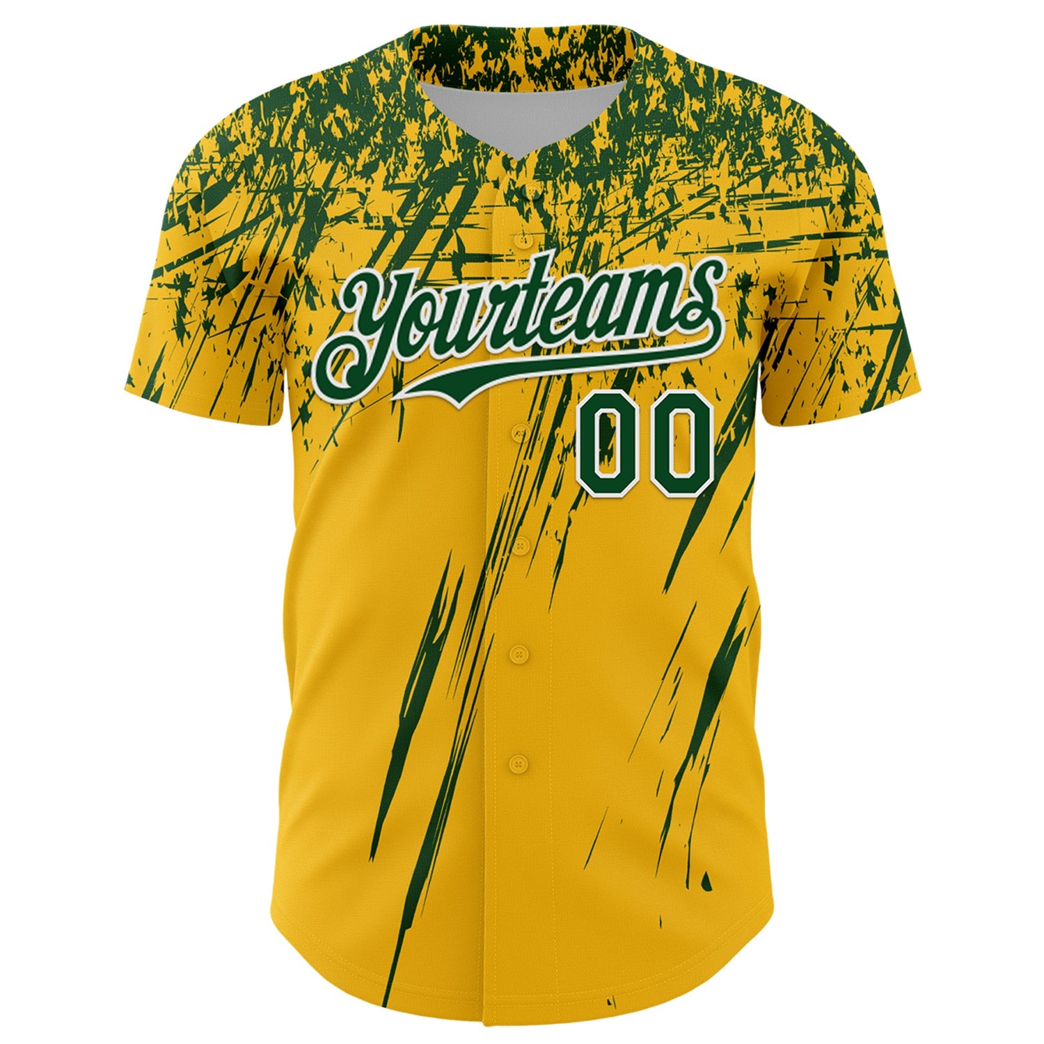 Custom Gold Green-White Distressed Scratch Brush Stroke Authentic Baseball Jersey view 2