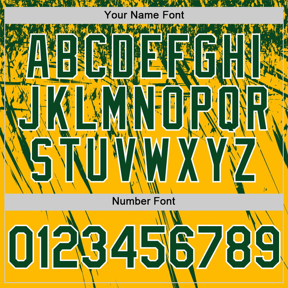 Custom Gold Green-White Distressed Scratch Brush Stroke Authentic Baseball Jersey view 5