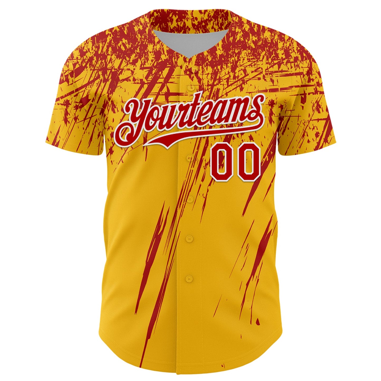 Custom Gold Red-White Distressed Scratch Brush Stroke Authentic Baseball Jersey view 2