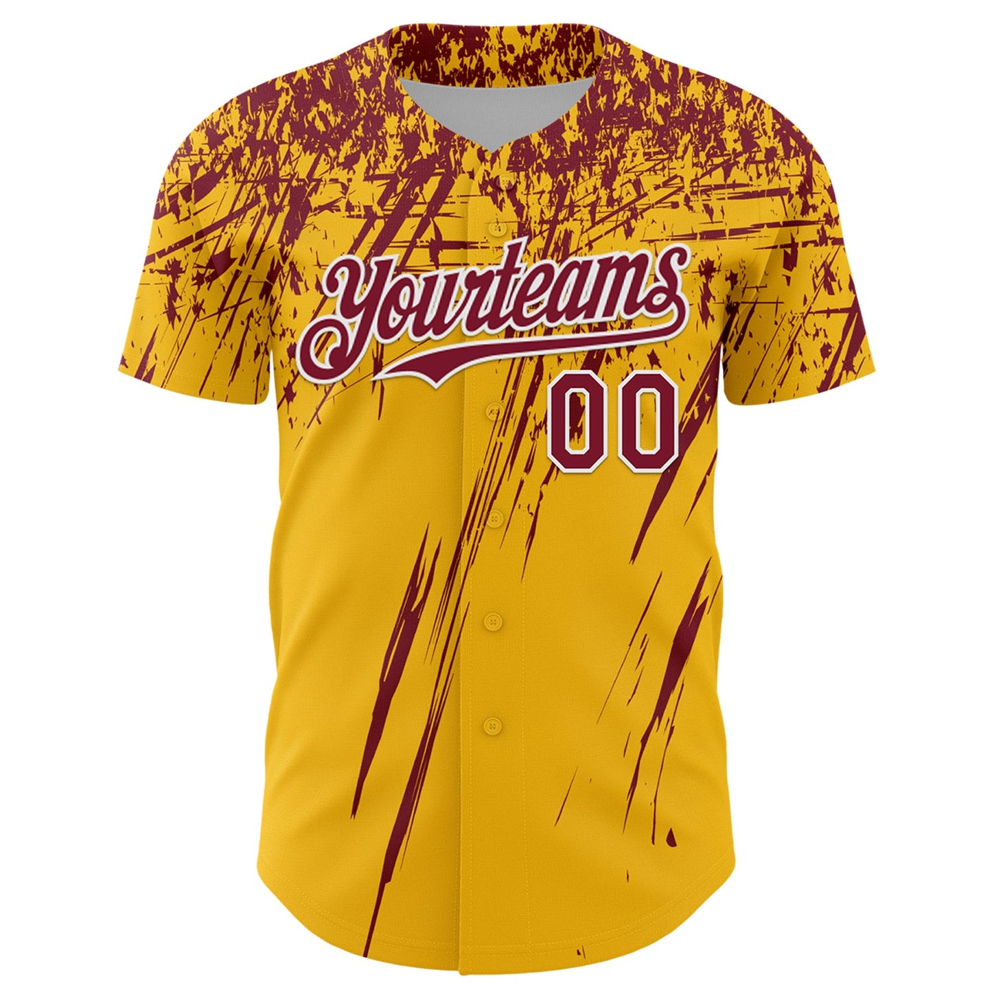 Custom Gold Crimson-White Distressed Scratch Brush Stroke Authentic Baseball Jersey view 2