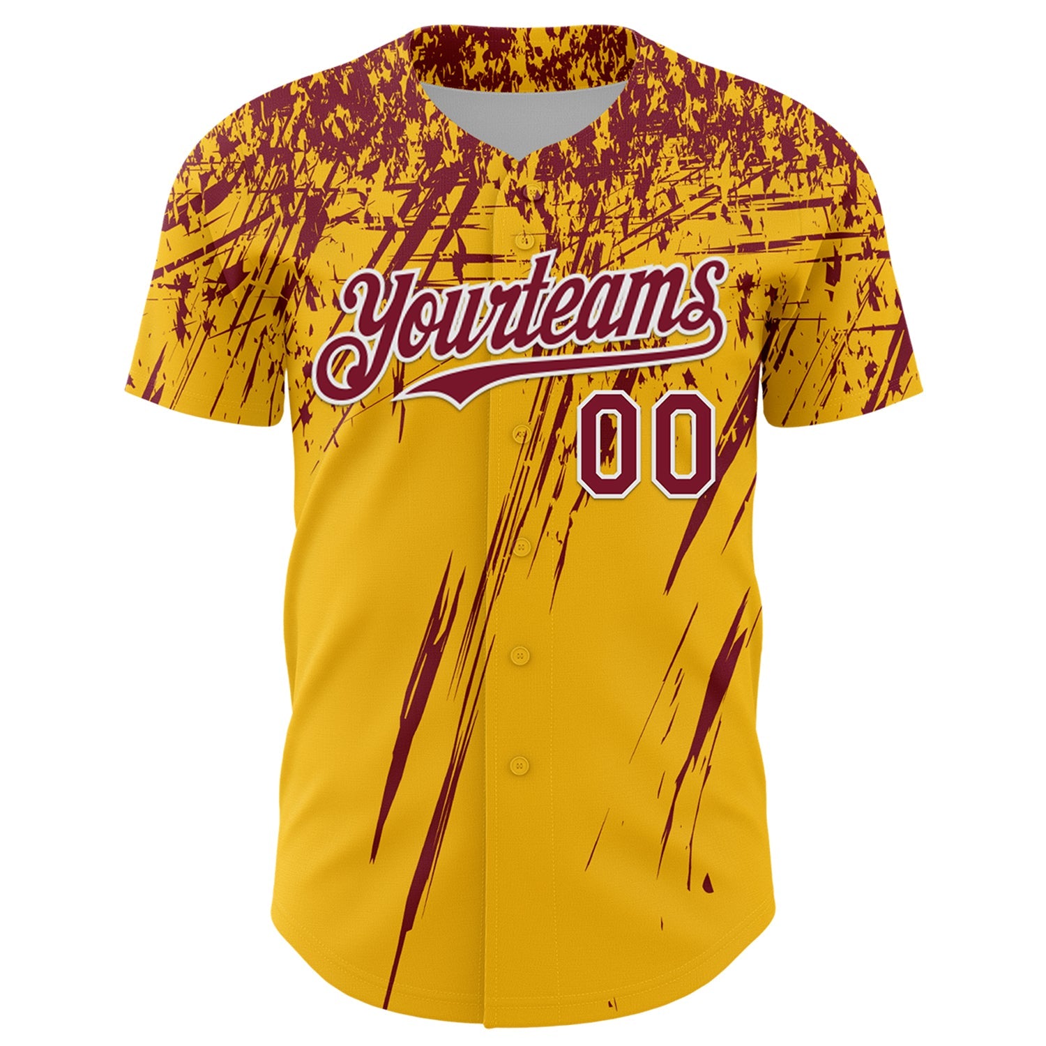 Custom Gold Crimson-White Distressed Scratch Brush Stroke Authentic Baseball Jersey view 2