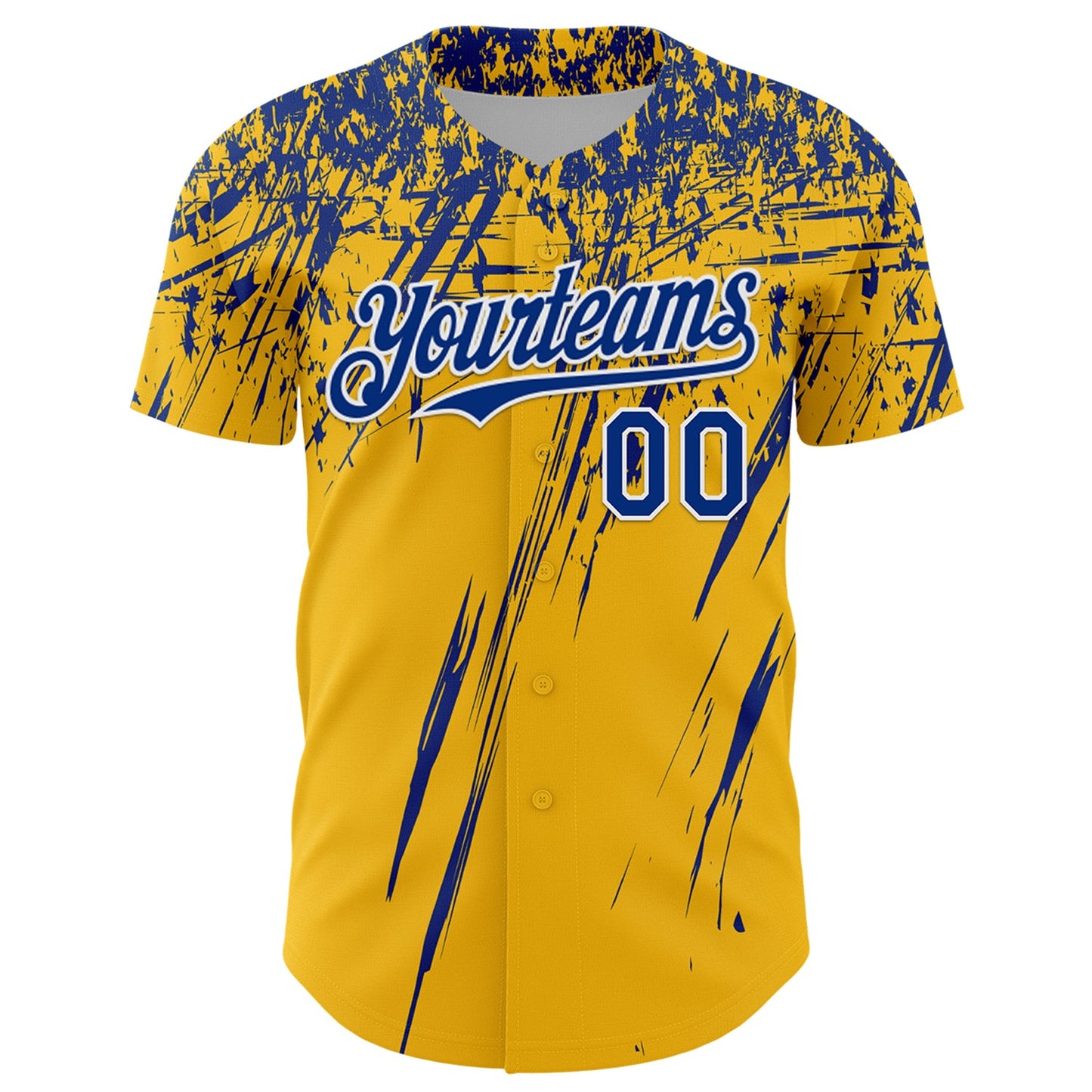 Custom Gold Royal-White Distressed Scratch Brush Stroke Authentic Baseball Jersey view 2