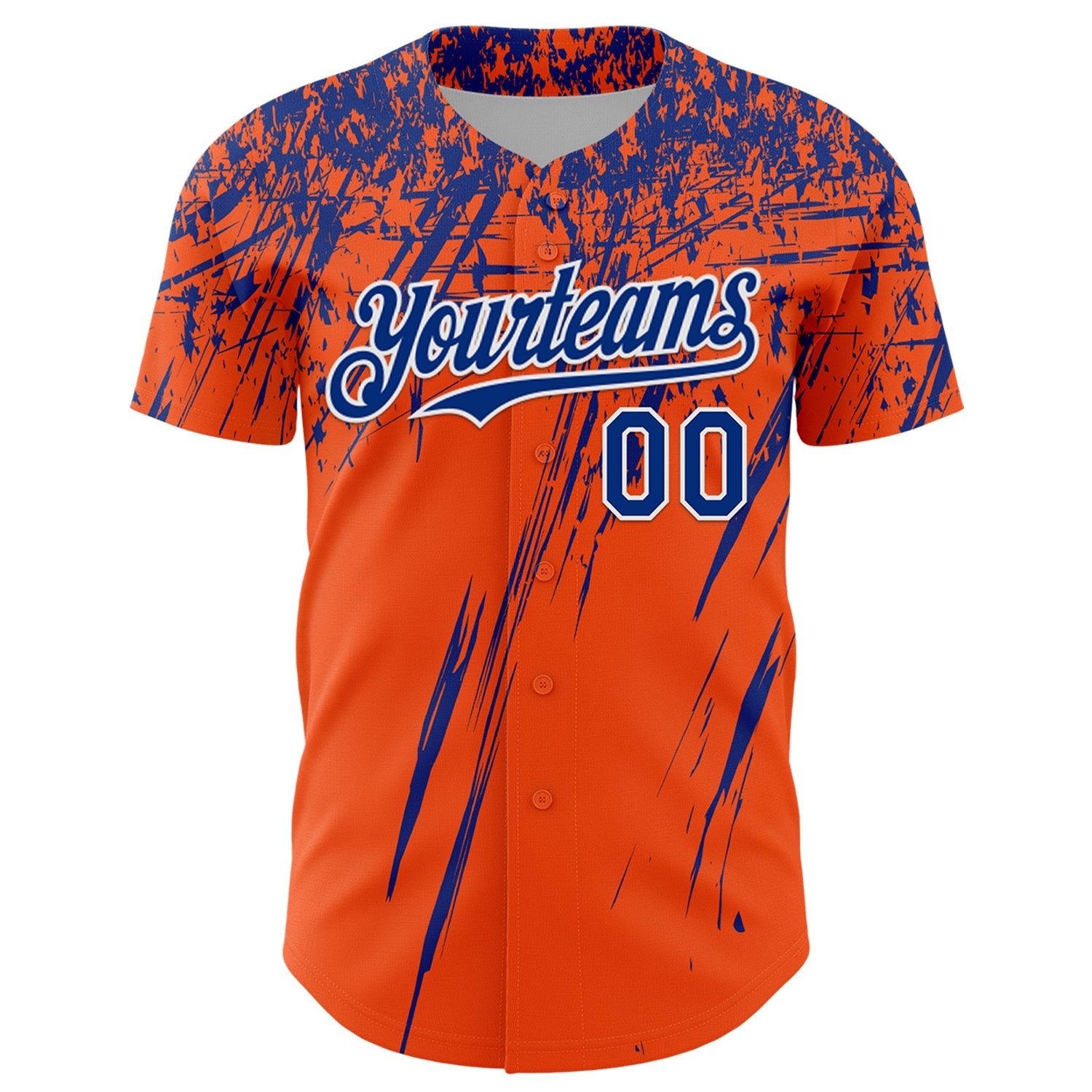Custom Orange Royal-White Distressed Scratch Brush Stroke Authentic Baseball Jersey view 2