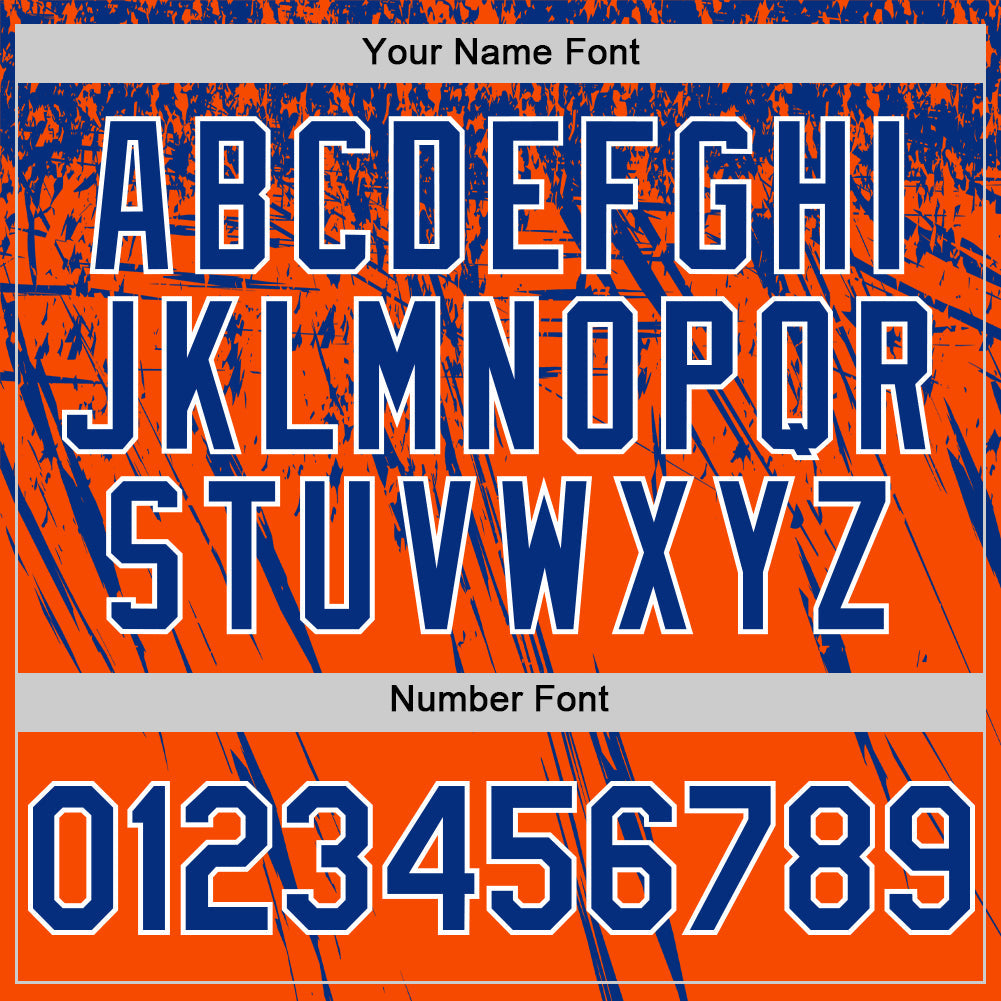 Custom Orange Royal-White Distressed Scratch Brush Stroke Authentic Baseball Jersey view 5