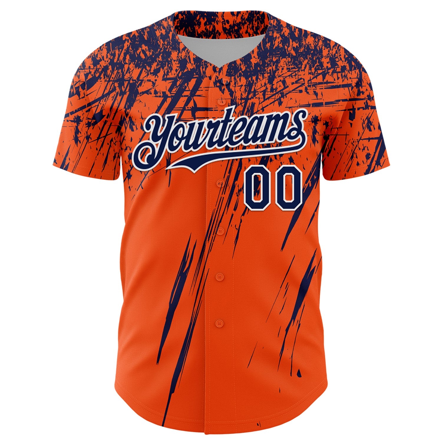 Custom Orange Navy-White Distressed Scratch Brush Stroke Authentic Baseball Jersey view 2