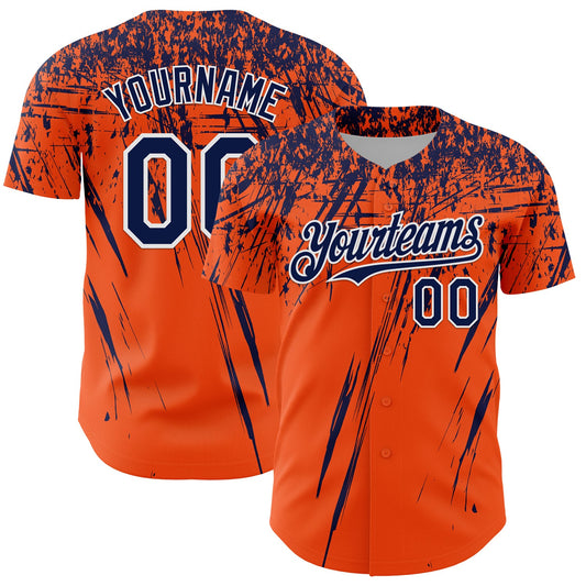 Custom Orange Navy-White Distressed Scratch Brush Stroke Authentic Baseball Jersey - Main View