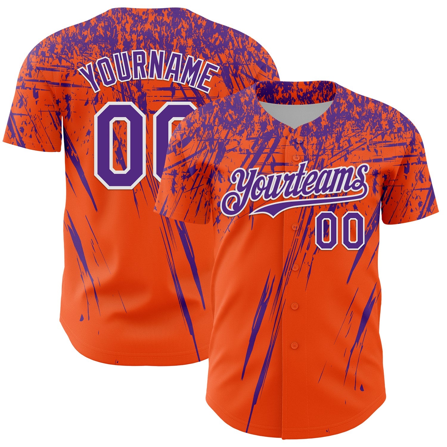 Custom Orange Purple-White Distressed Scratch Brush Stroke Authentic Baseball Jersey - Main View