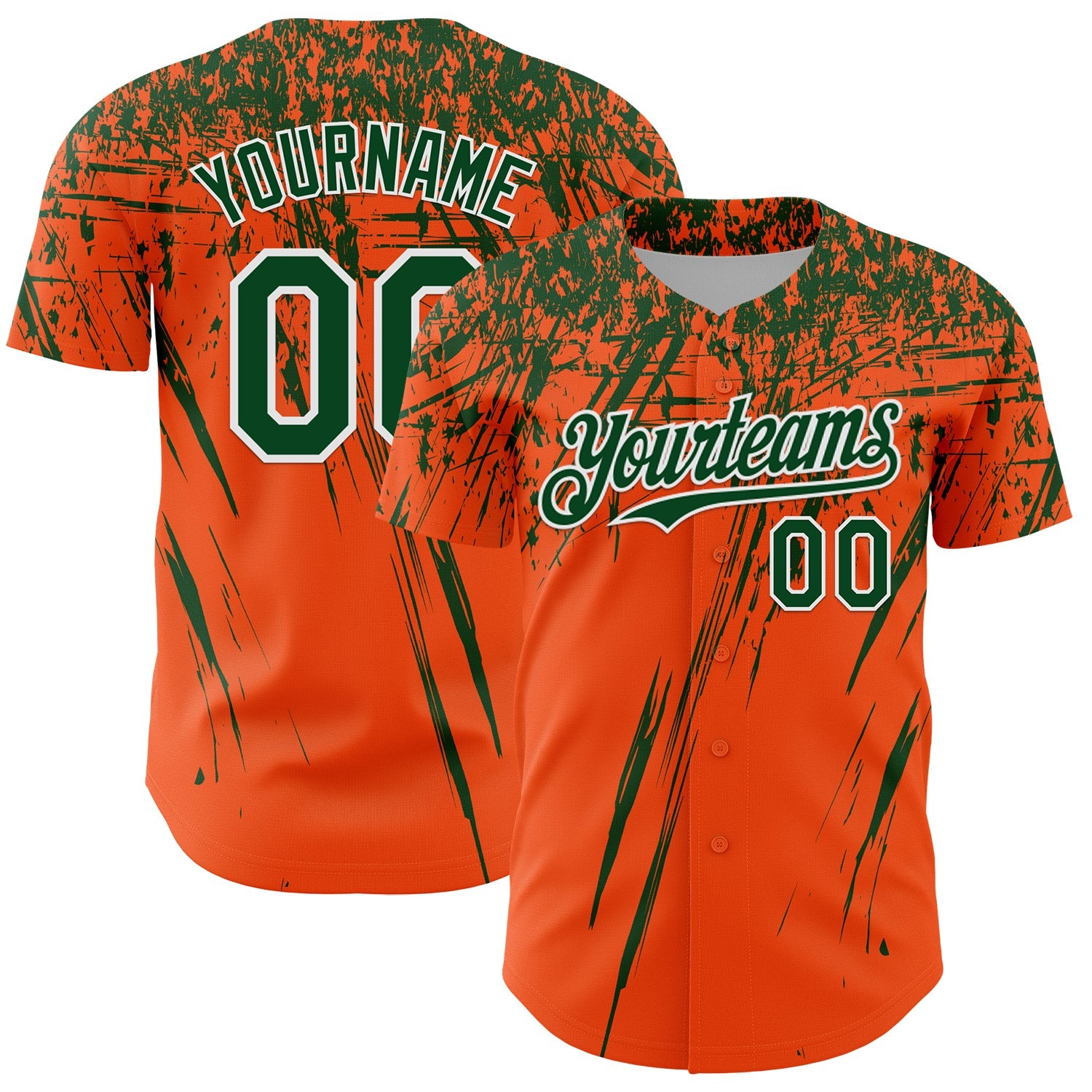 Custom Orange Green-White Distressed Scratch Brush Stroke Authentic Baseball Jersey - Main View