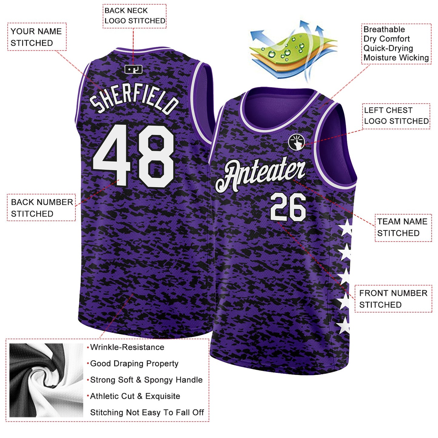 Custom Purple White-Black Authentic City Edition Basketball Jersey view 2