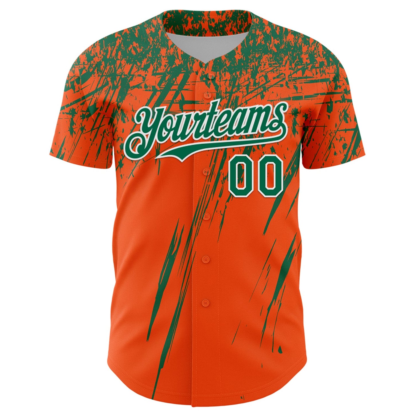 Custom Orange Kelly Green-White Distressed Scratch Brush Stroke Authentic Baseball Jersey view 2