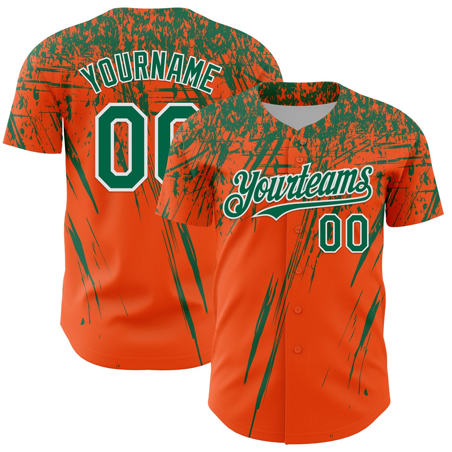 Custom Orange Kelly Green-White Distressed Scratch Brush Stroke Authentic Baseball Jersey - Main View