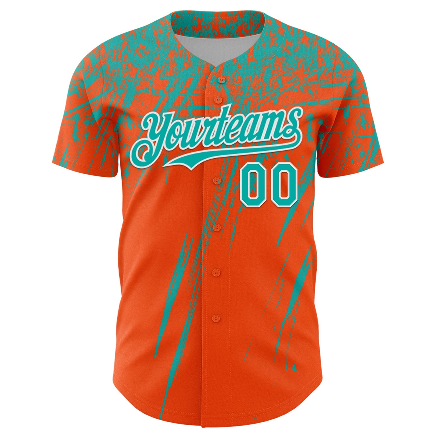 Custom Orange Aqua-White Distressed Scratch Brush Stroke Authentic Baseball Jersey view 2