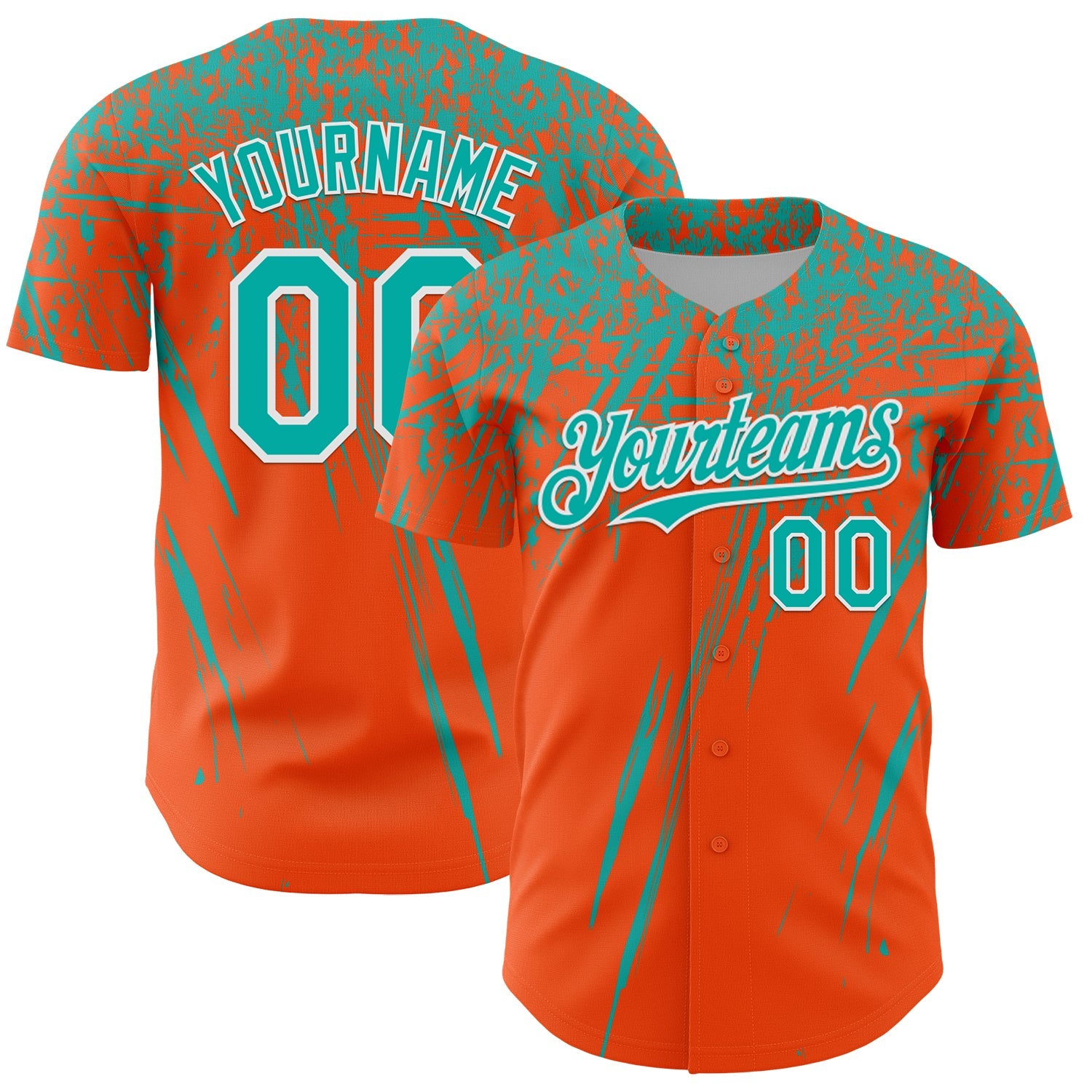 Custom Orange Aqua-White Distressed Scratch Brush Stroke Authentic Baseball Jersey - Main View