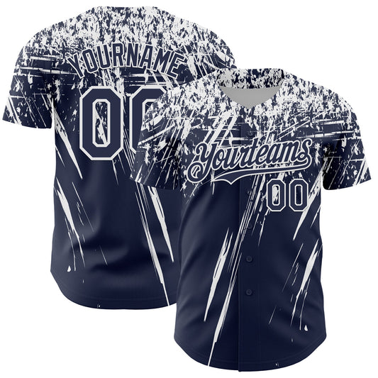 Custom Navy White Distressed Scratch Brush Stroke Authentic Baseball Jersey - Main View