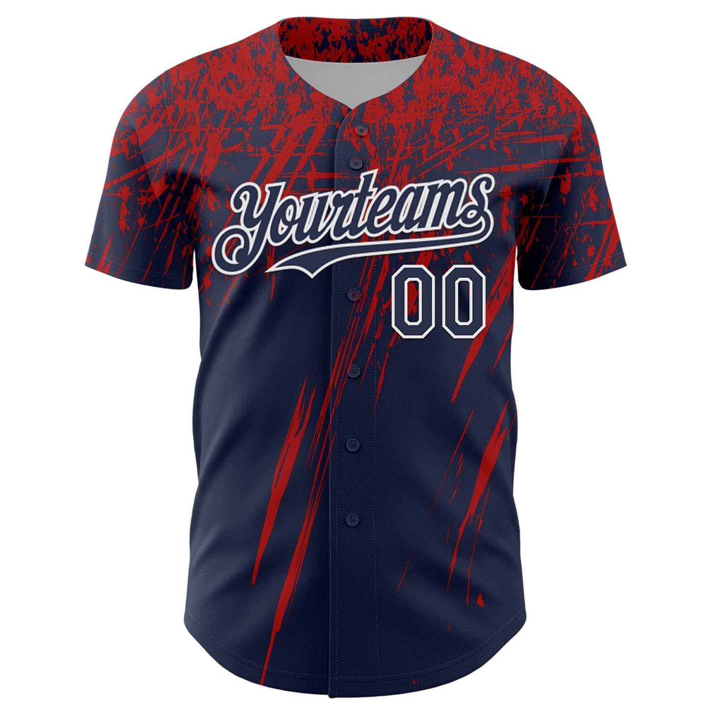 Custom Navy Red-White Distressed Scratch Brush Stroke Authentic Baseball Jersey view 2