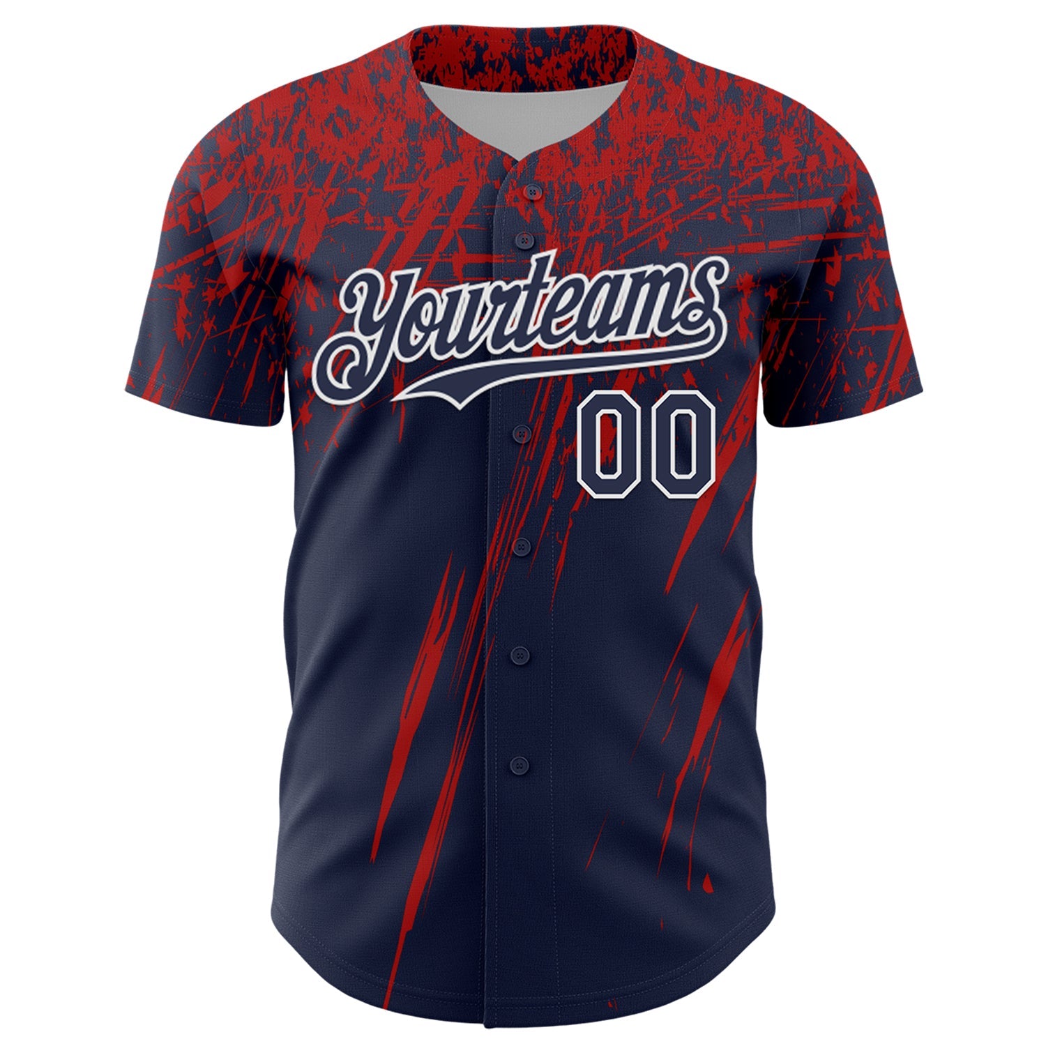 Custom Navy Red-White Distressed Scratch Brush Stroke Authentic Baseball Jersey view 2