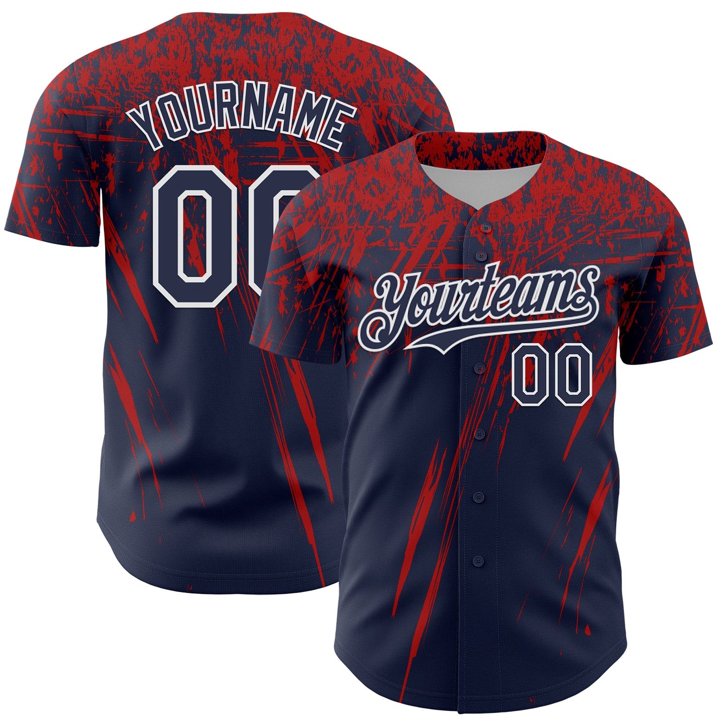 Custom Navy Red-White Distressed Scratch Brush Stroke Authentic Baseball Jersey - Main View
