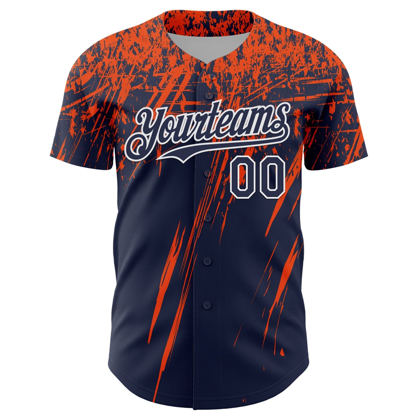 Custom Navy Orange-White Distressed Scratch Brush Stroke Authentic Baseball Jersey view 2