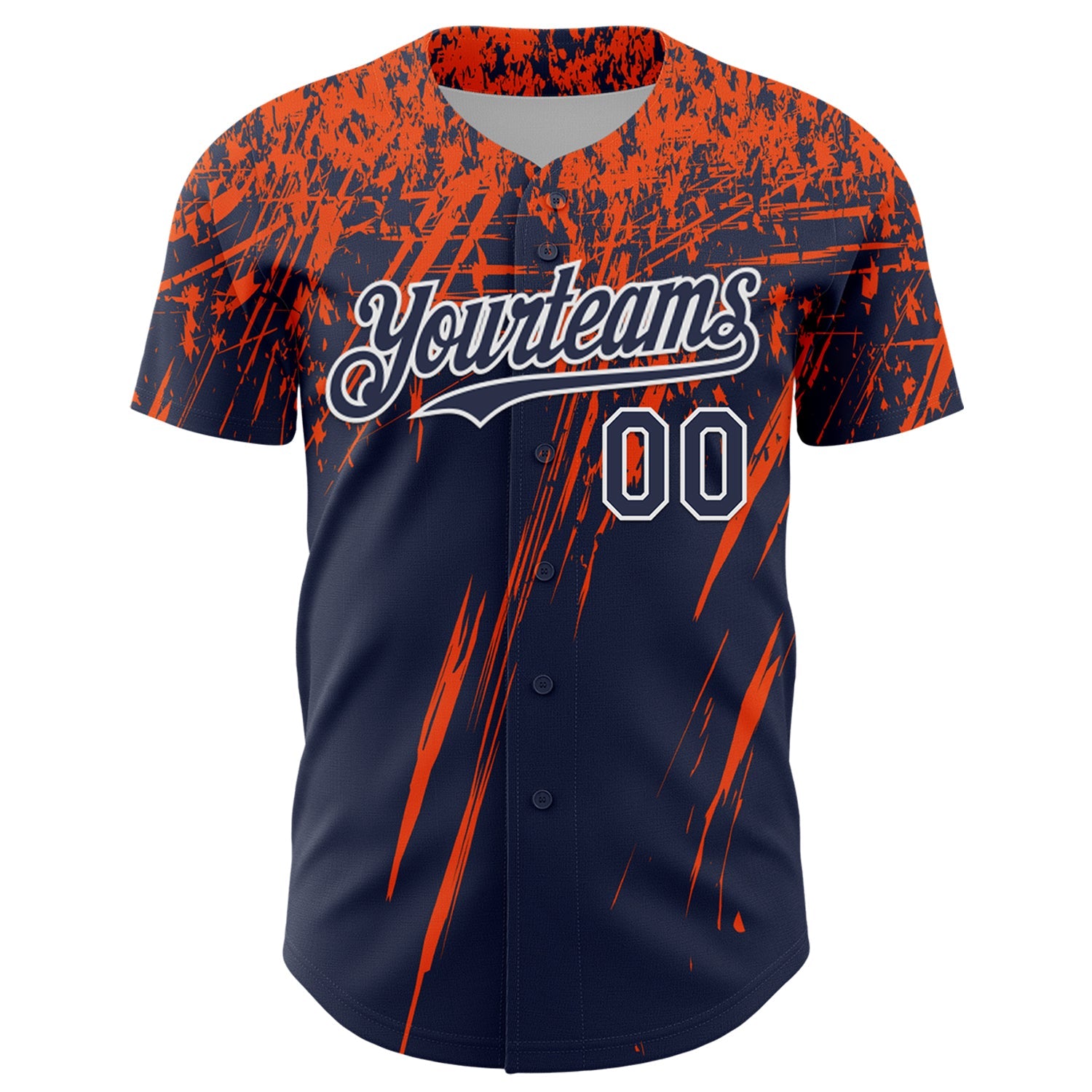 Custom Navy Orange-White Distressed Scratch Brush Stroke Authentic Baseball Jersey view 2