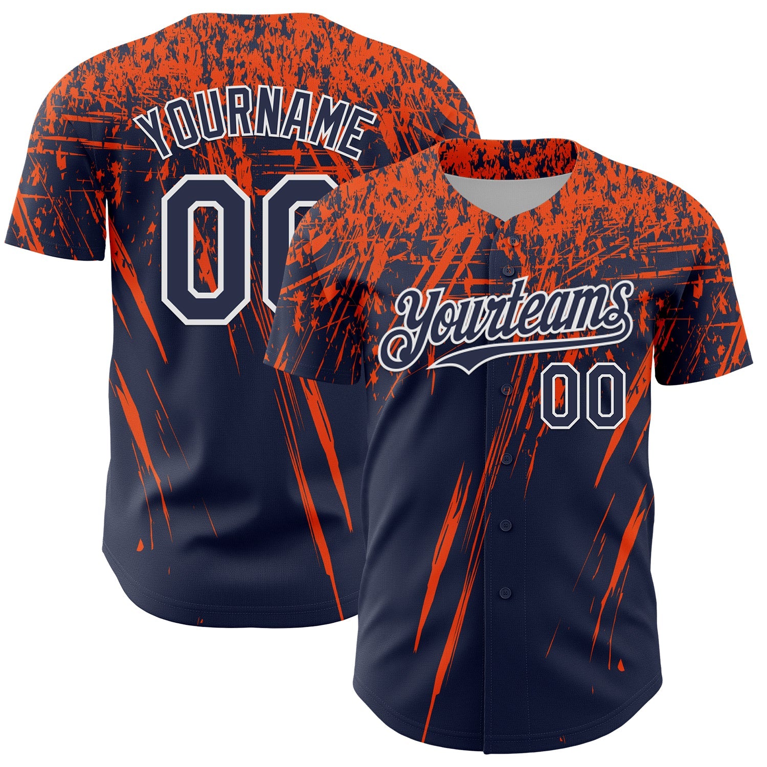 Custom Navy Orange-White Distressed Scratch Brush Stroke Authentic Baseball Jersey - Main View