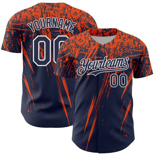 Custom Navy Orange-White Distressed Scratch Brush Stroke Authentic Baseball Jersey - Main View
