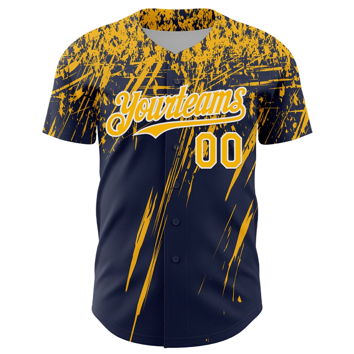 Custom Navy Gold-White Distressed Scratch Brush Stroke Authentic Baseball Jersey view 2