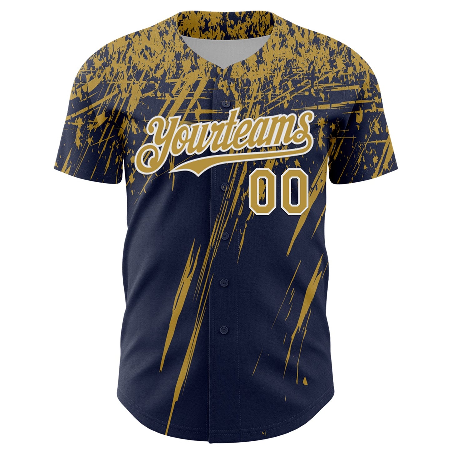 Custom Navy Old Gold-White Distressed Scratch Brush Stroke Authentic Baseball Jersey view 2