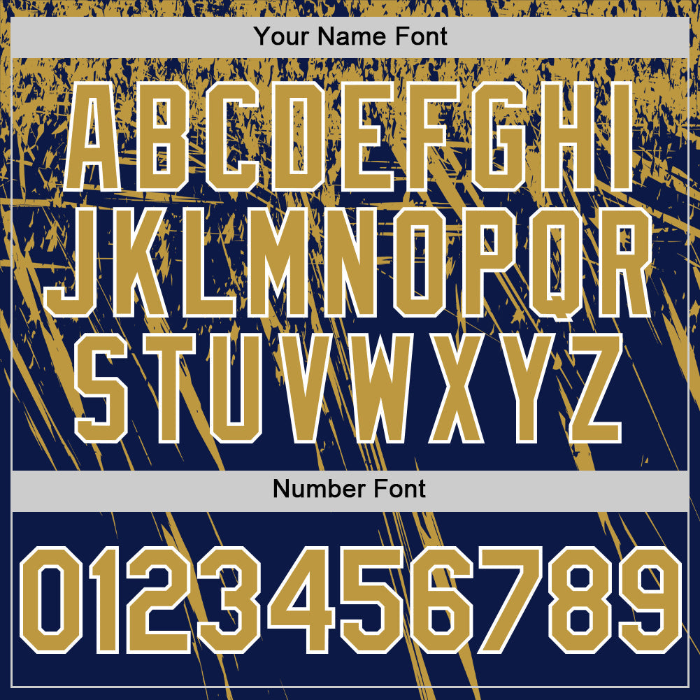 Custom Navy Old Gold-White Distressed Scratch Brush Stroke Authentic Baseball Jersey view 5