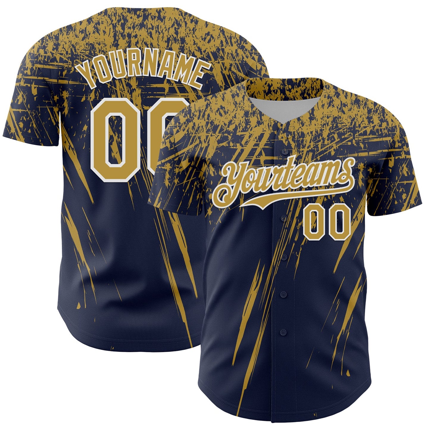 Custom Navy Old Gold-White Distressed Scratch Brush Stroke Authentic Baseball Jersey - Main View