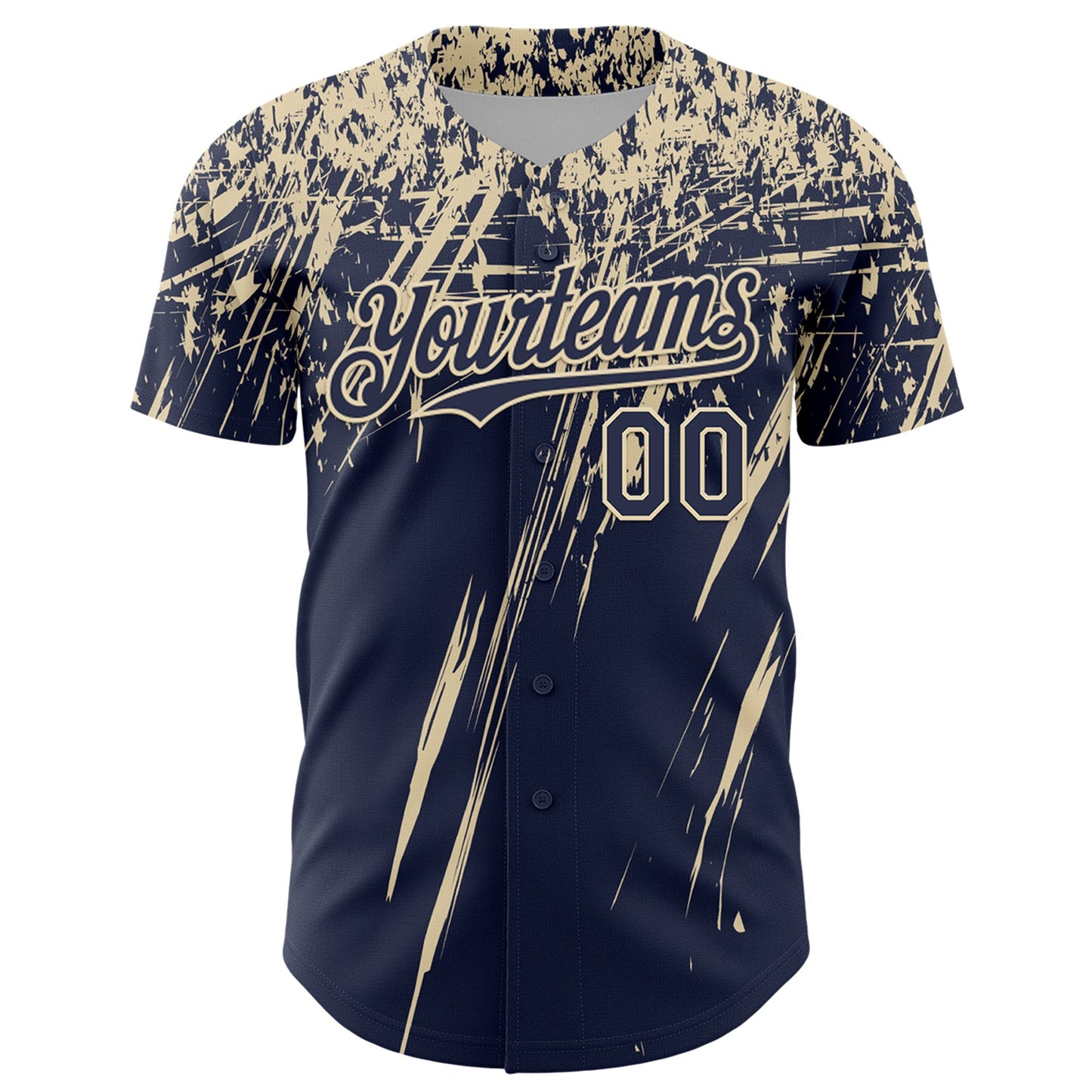 Custom Navy Cream Distressed Scratch Brush Stroke Authentic Baseball Jersey view 2