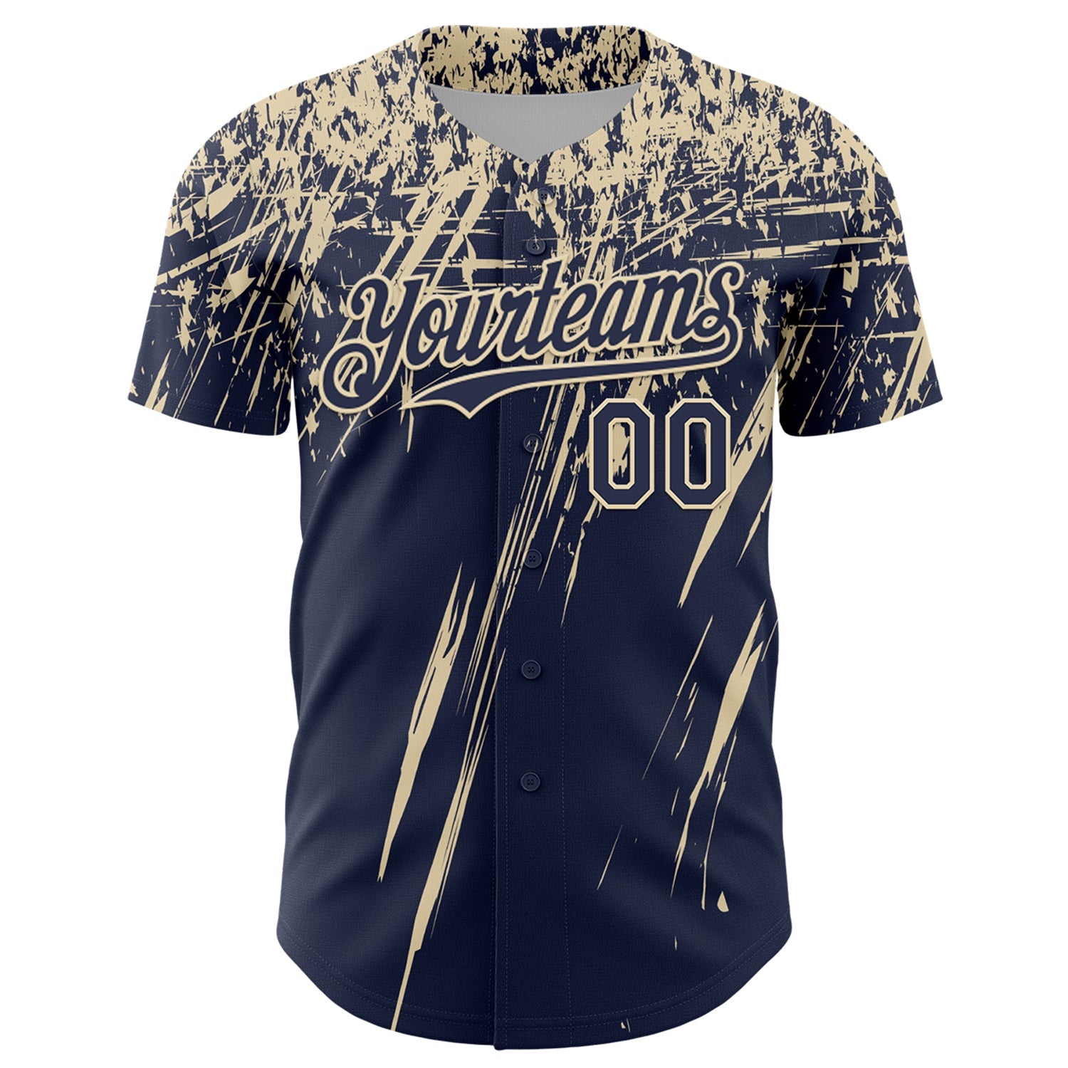 Custom Navy Cream Distressed Scratch Brush Stroke Authentic Baseball Jersey view 2