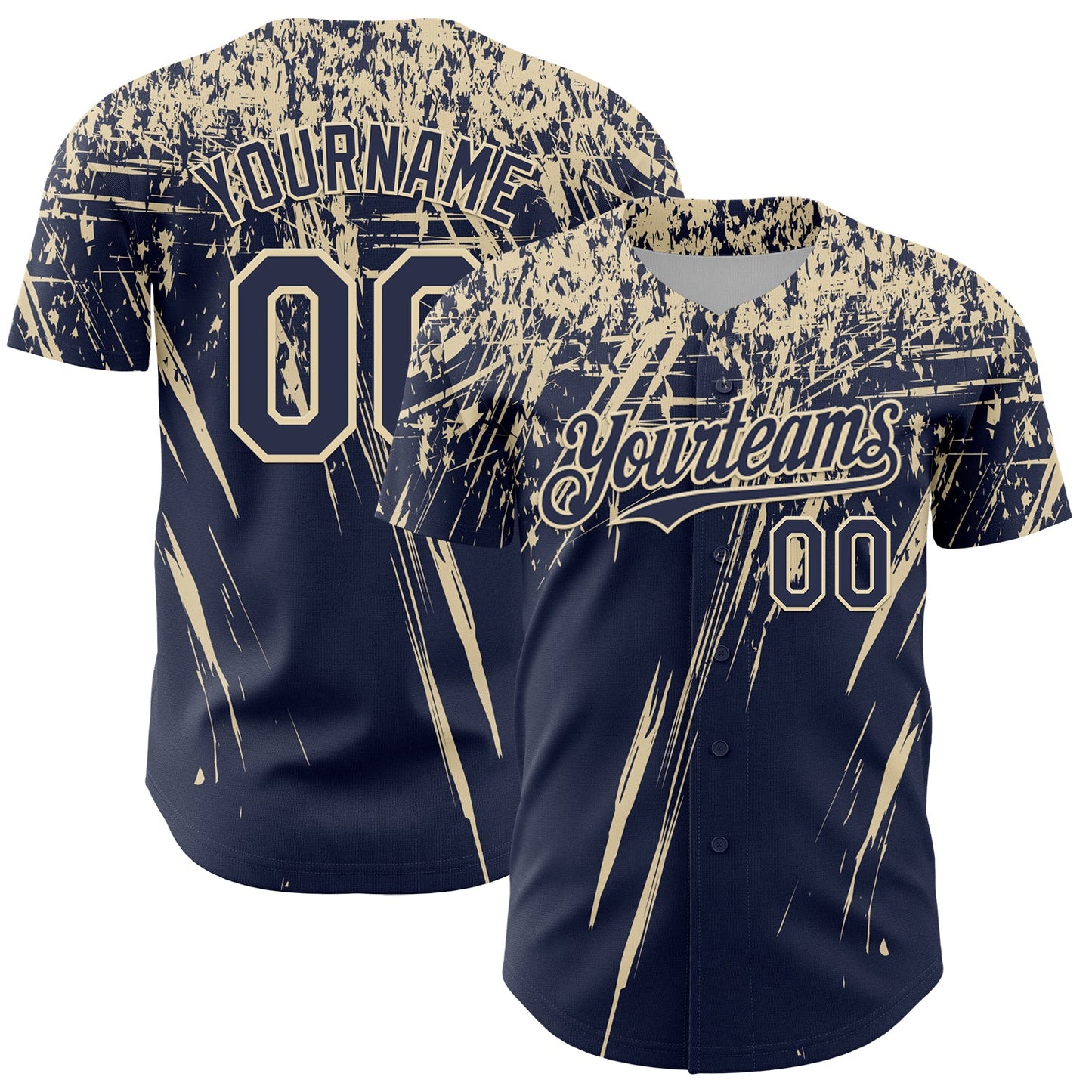 Custom Navy Cream Distressed Scratch Brush Stroke Authentic Baseball Jersey - Main View
