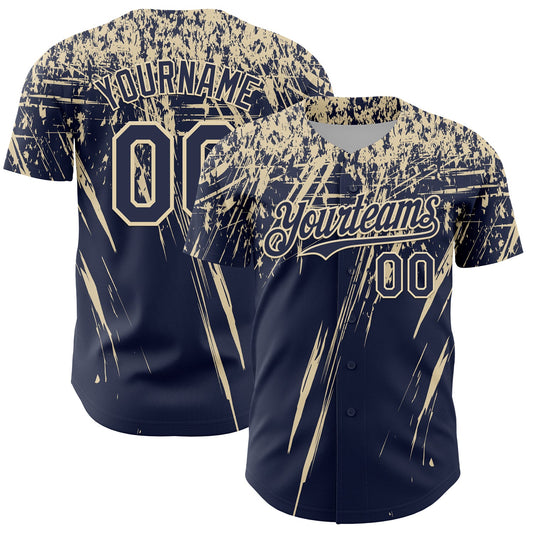 Custom Navy Cream Distressed Scratch Brush Stroke Authentic Baseball Jersey - Main View