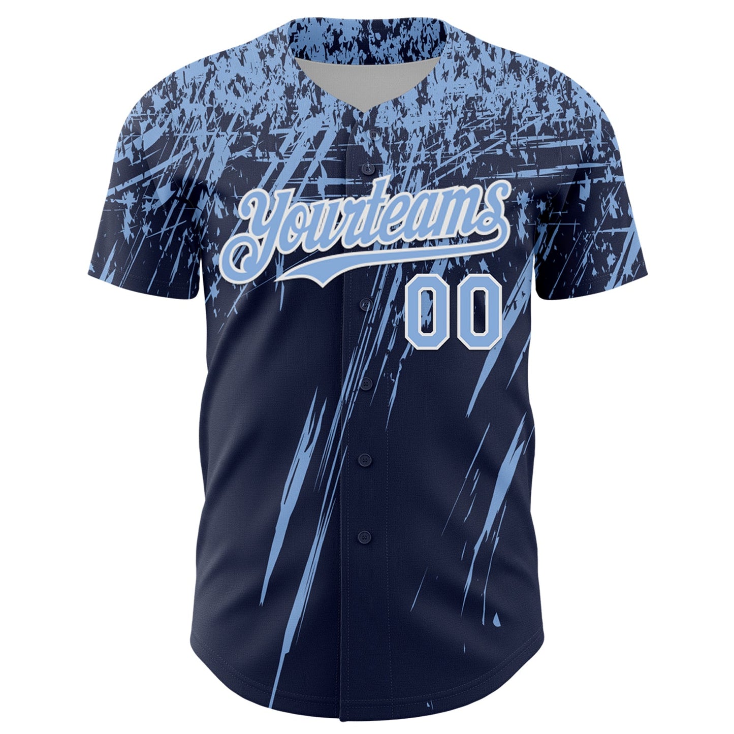 Custom Navy Light Blue-White Distressed Scratch Brush Stroke Authentic Baseball Jersey view 2