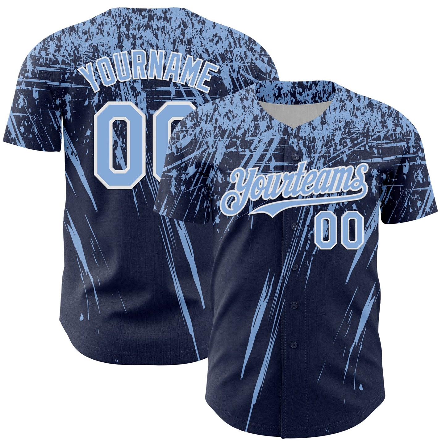 Custom Navy Light Blue-White Distressed Scratch Brush Stroke Authentic Baseball Jersey - Main View