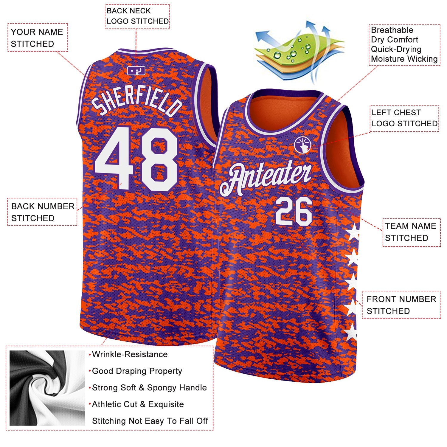 Custom Orange White-Purple Authentic City Edition Basketball Jersey view 2