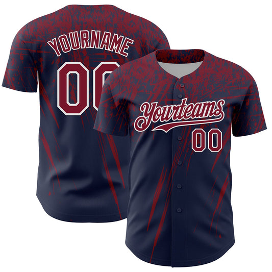 Custom Navy Crimson-White Distressed Scratch Brush Stroke Authentic Baseball Jersey - Main View