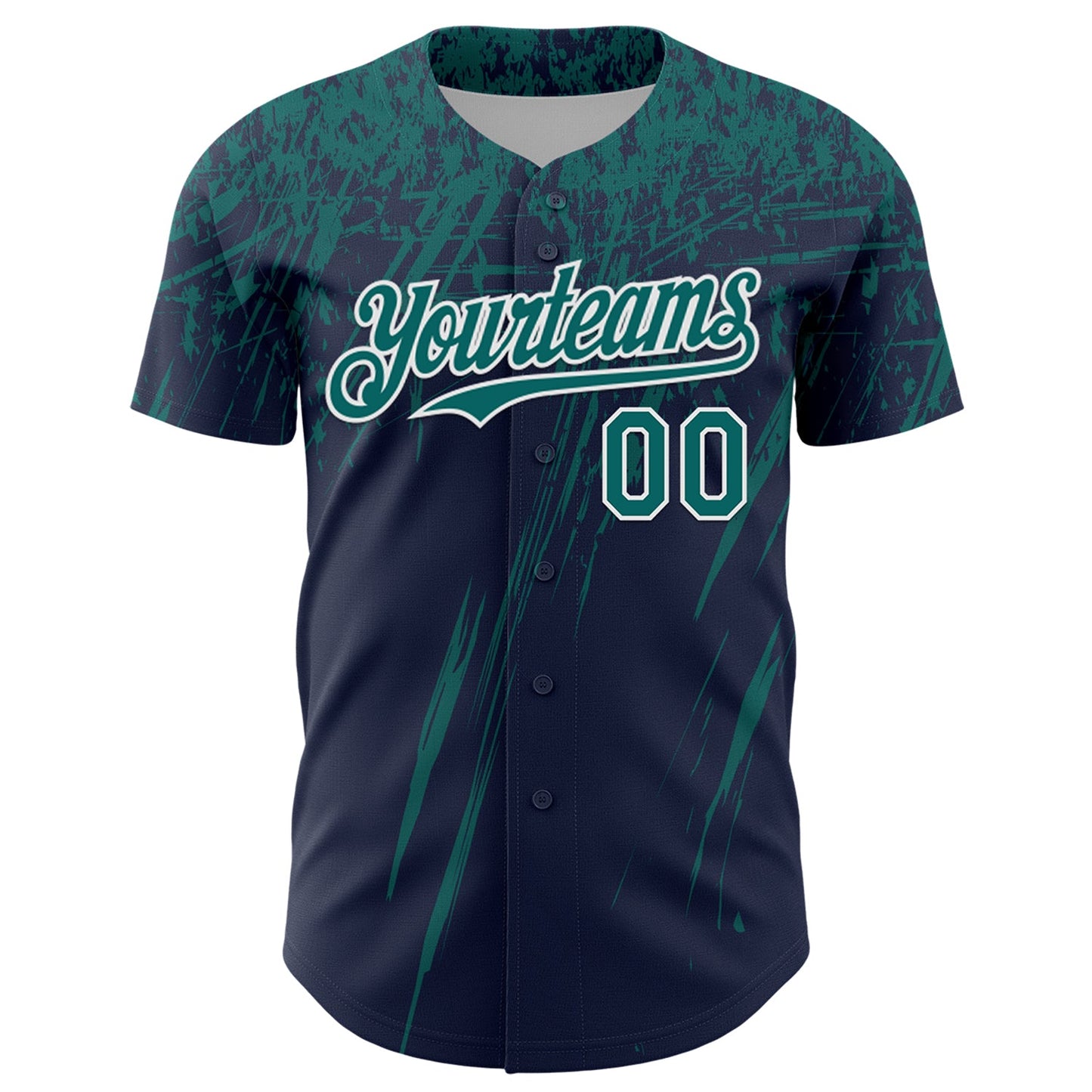 Custom Navy Teal-White Distressed Scratch Brush Stroke Authentic Baseball Jersey view 2