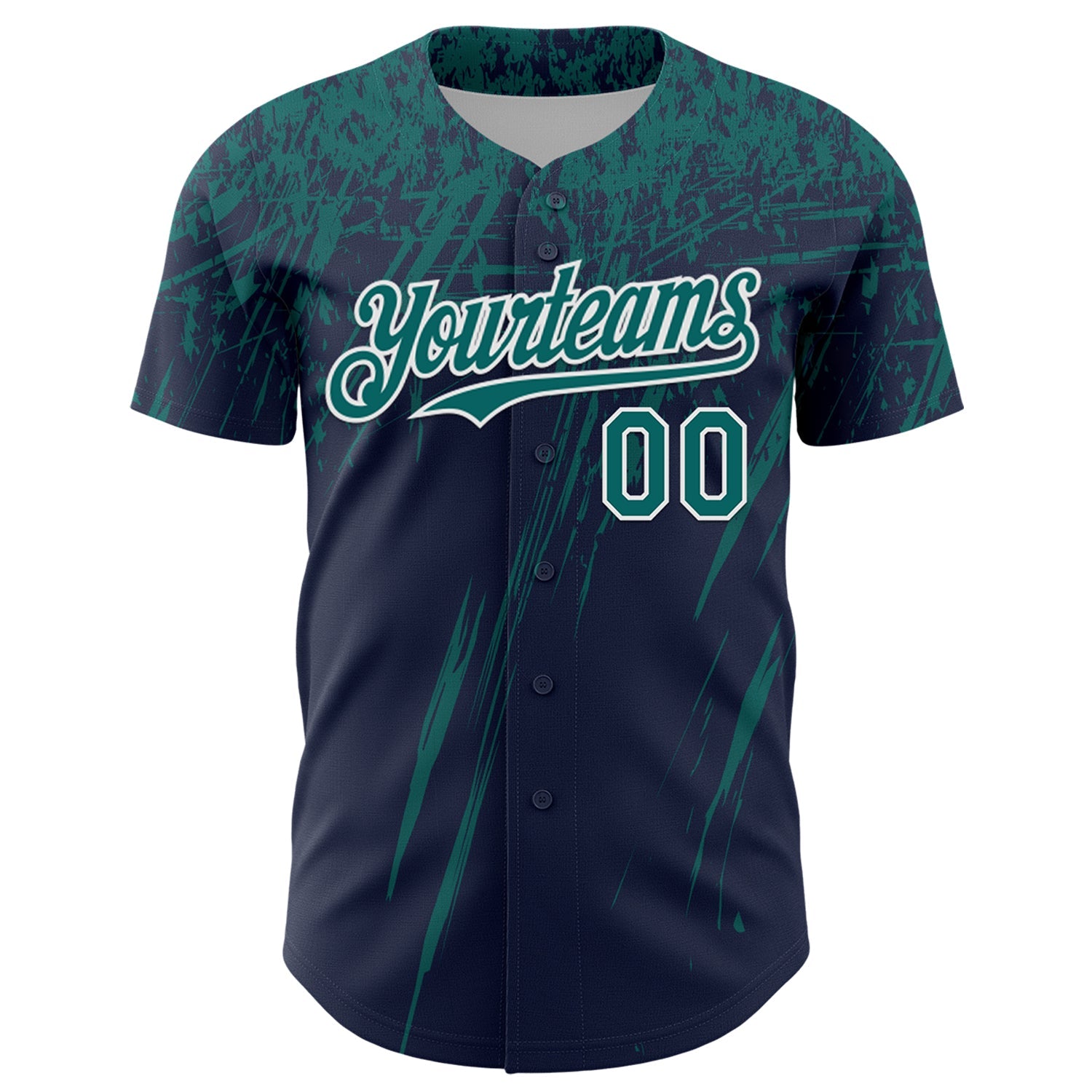 Custom Navy Teal-White Distressed Scratch Brush Stroke Authentic Baseball Jersey view 2