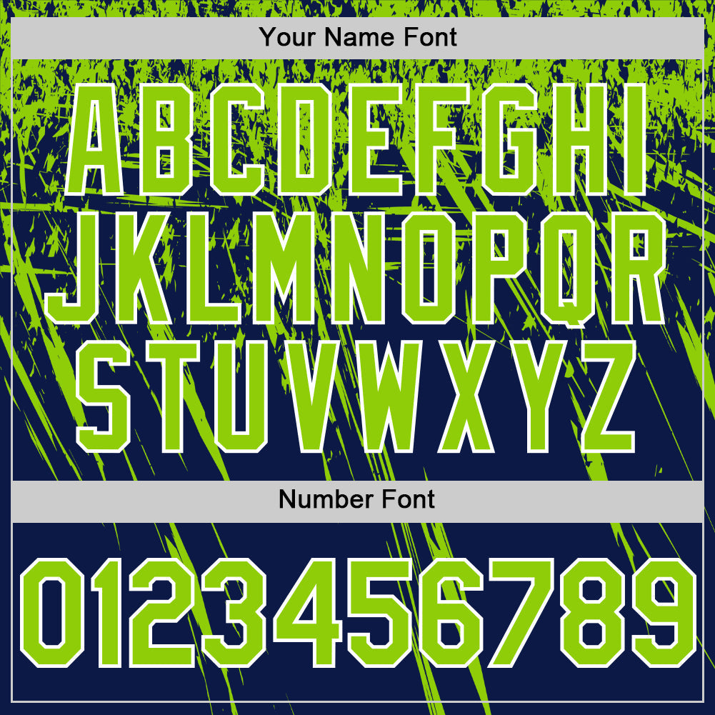 Custom Navy Neon Green-White Distressed Scratch Brush Stroke Authentic Baseball Jersey view 5