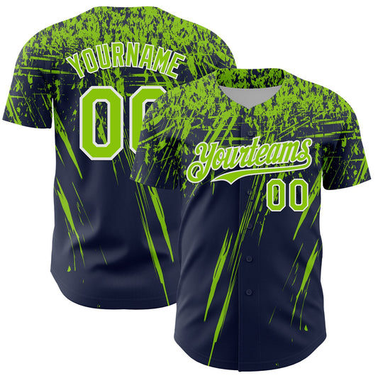 Custom Navy Neon Green-White Distressed Scratch Brush Stroke Authentic Baseball Jersey - Main View
