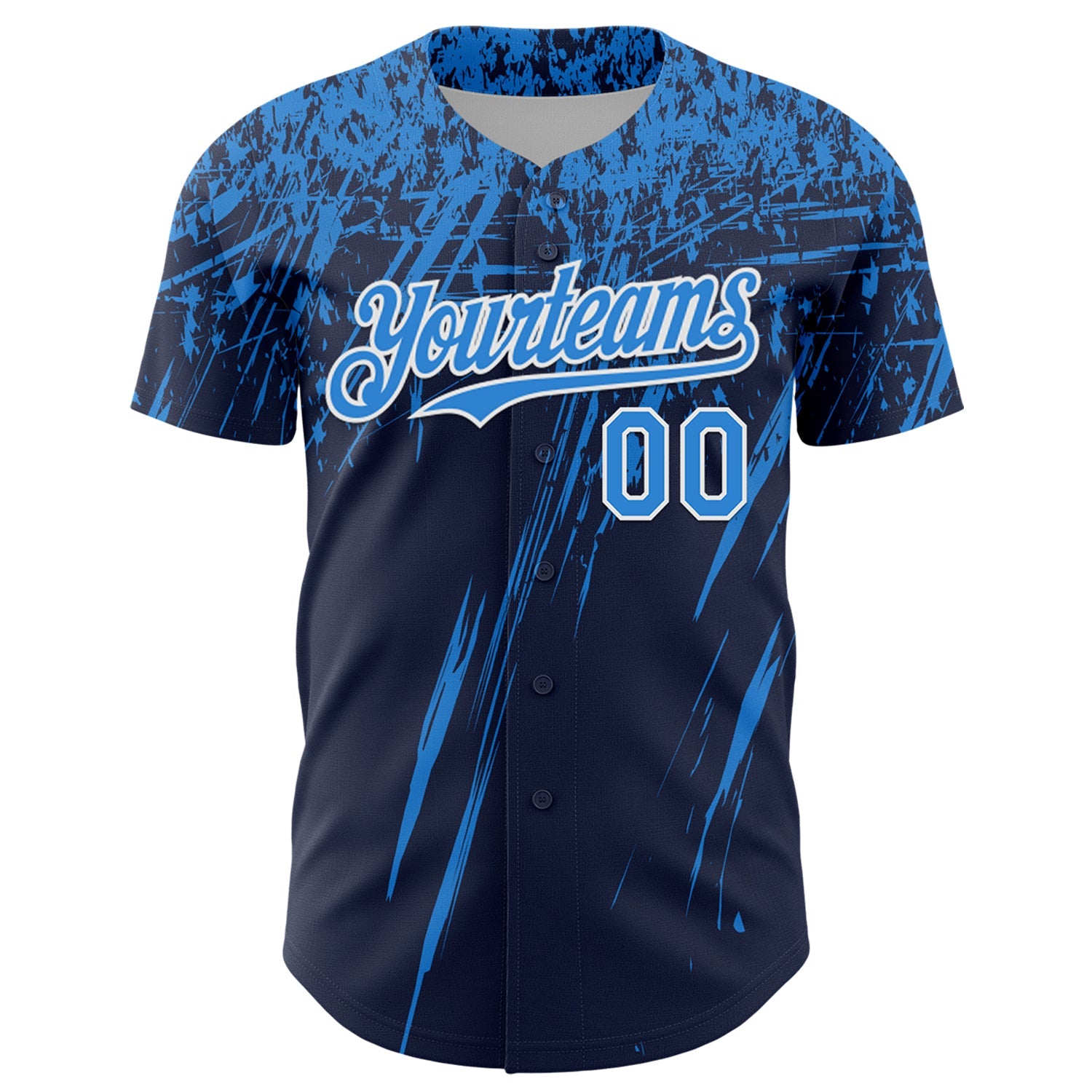 Custom Navy Electric Blue-White Distressed Scratch Brush Stroke Authentic Baseball Jersey view 2