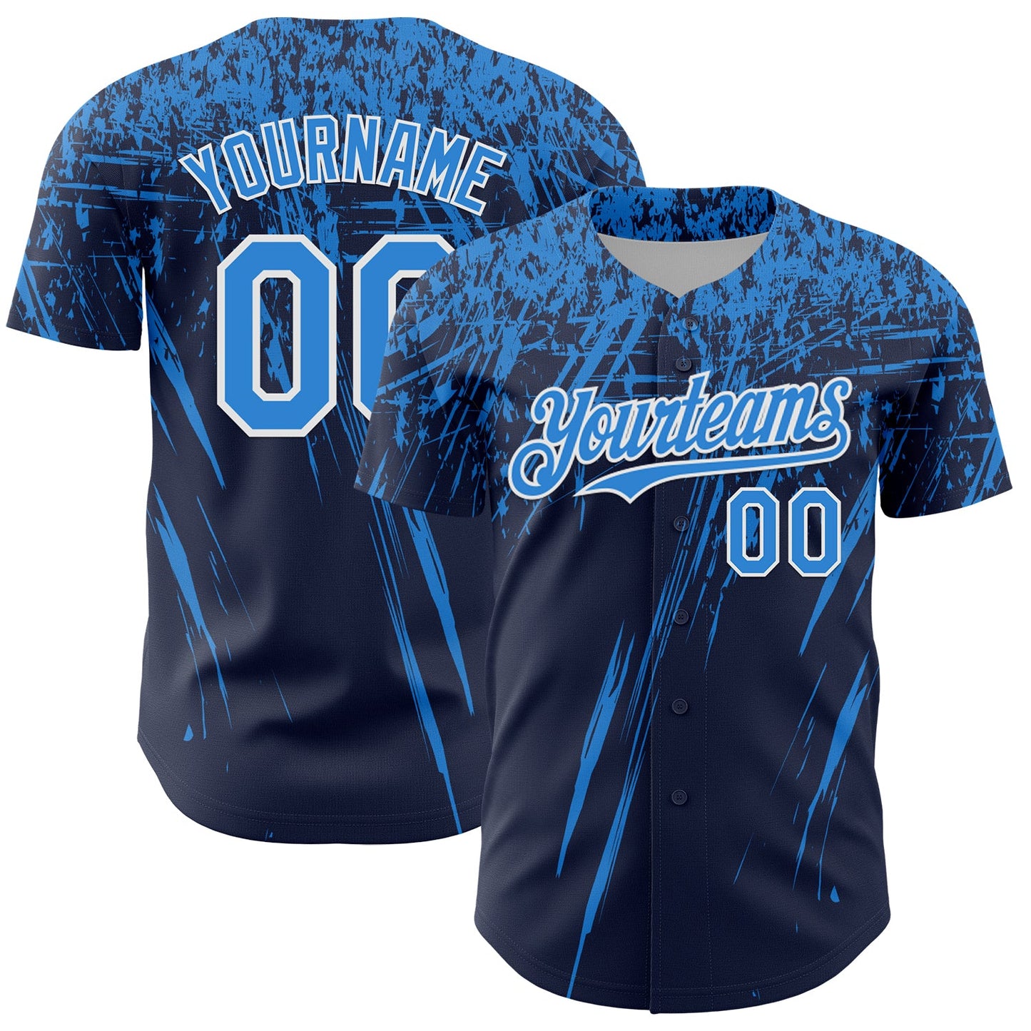 Custom Navy Electric Blue-White Distressed Scratch Brush Stroke Authentic Baseball Jersey - Main View