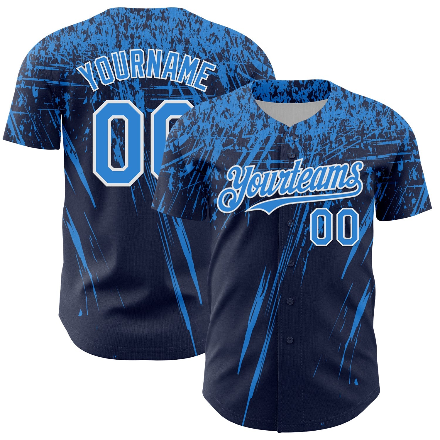 Custom Navy Electric Blue-White Distressed Scratch Brush Stroke Authentic Baseball Jersey - Main View