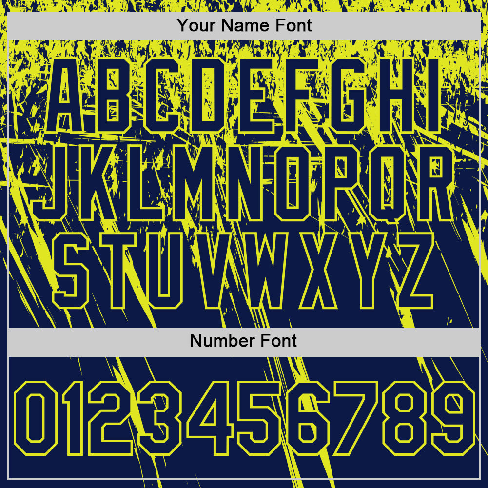 Custom Navy Neon Yellow Distressed Scratch Brush Stroke Authentic Baseball Jersey view 5