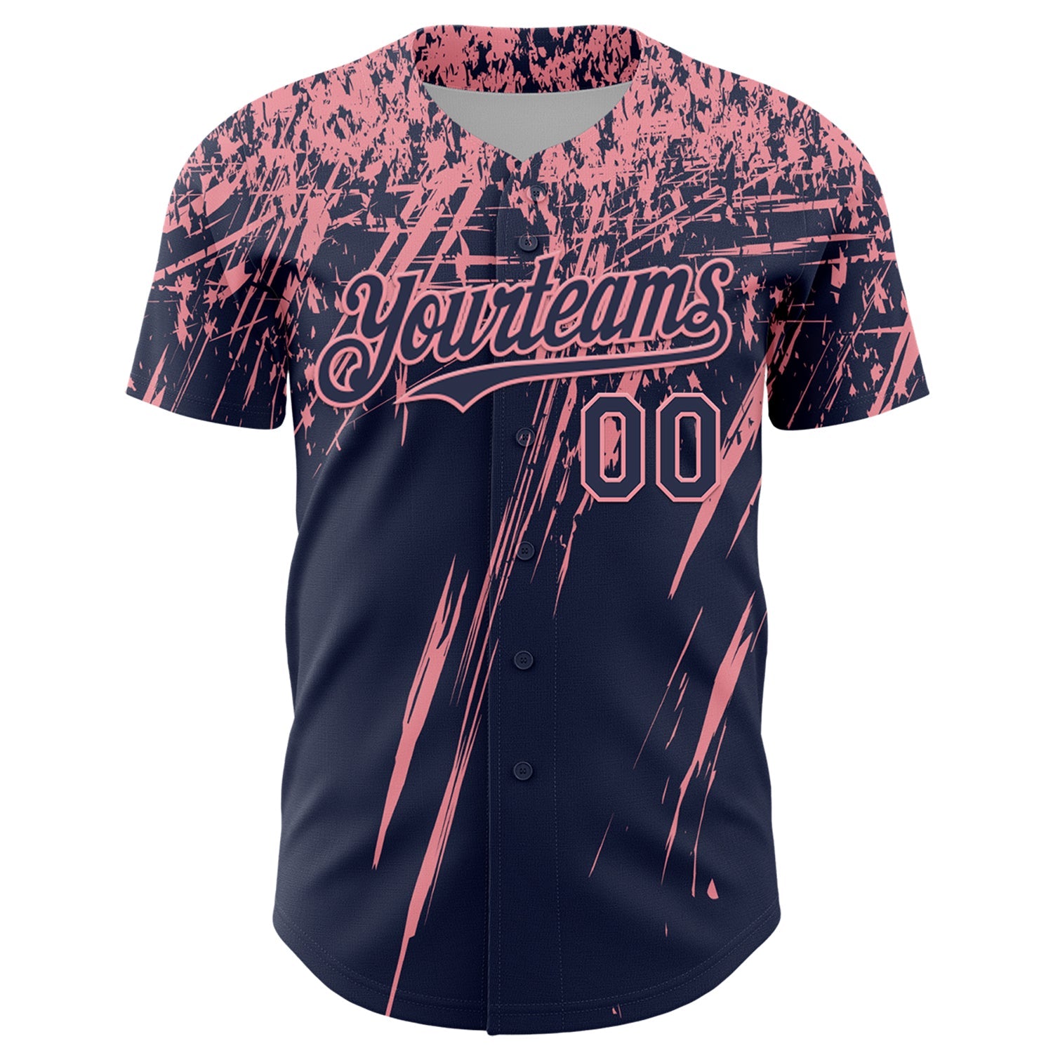 Custom Navy Medium Pink Distressed Scratch Brush Stroke Authentic Baseball Jersey view 2