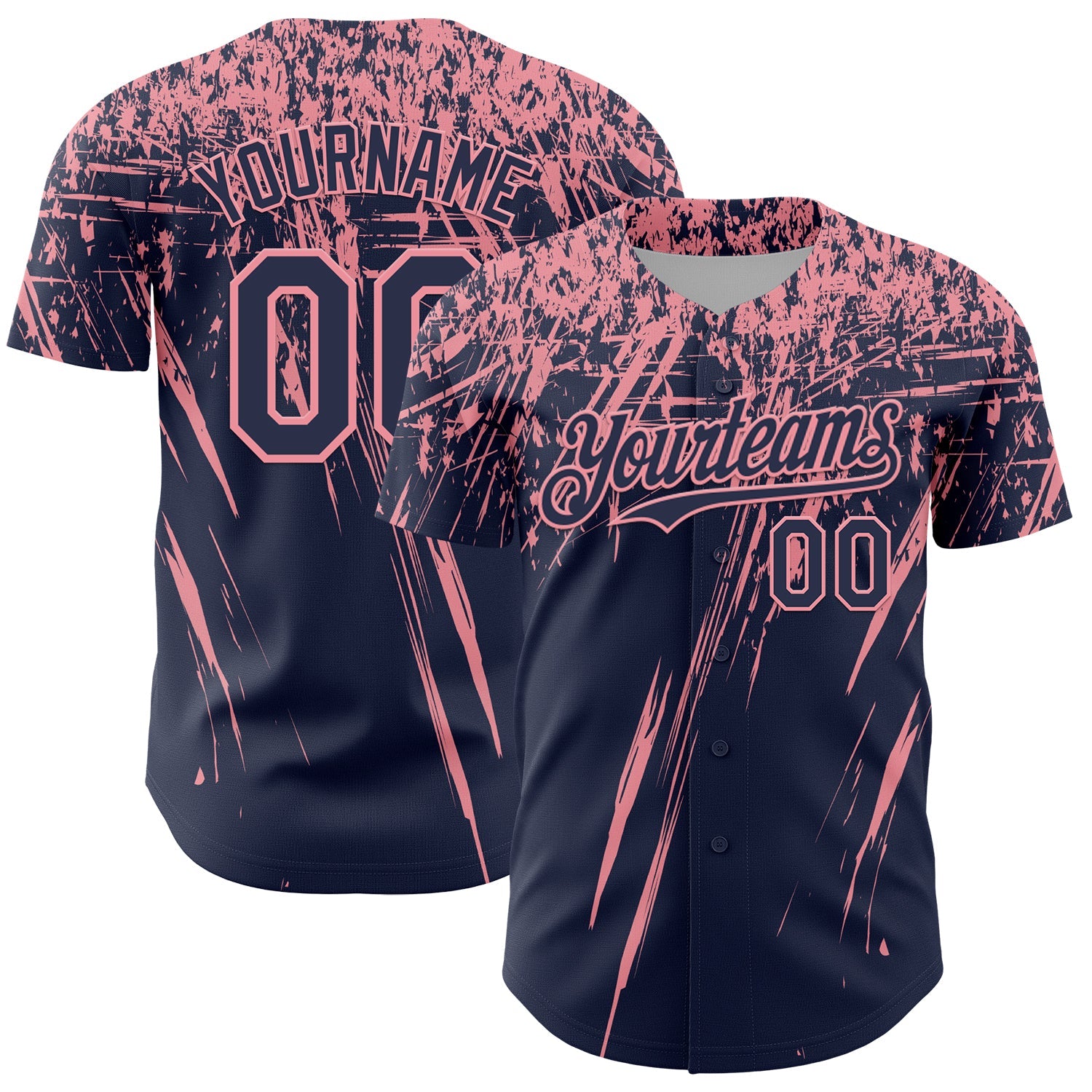Custom Navy Medium Pink Distressed Scratch Brush Stroke Authentic Baseball Jersey - Main View